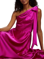 Satin One-Shoulder Bow Gown