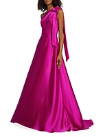 Satin One-Shoulder Bow Gown