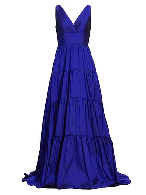 Taffeta V-Neck Tiered Gown