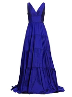 Taffeta V-Neck Tiered Gown