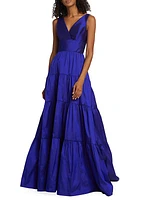 Taffeta V-Neck Tiered Gown