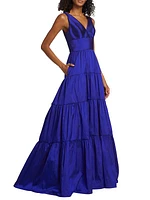 Taffeta V-Neck Tiered Gown