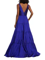 Taffeta V-Neck Tiered Gown