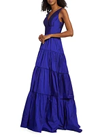 Taffeta V-Neck Tiered Gown