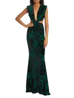 Elsa Palm Twisted Cut-Out Gown