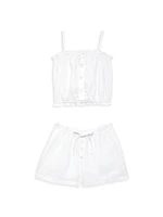 Little Girl's & White Twill Ruffle Shorts