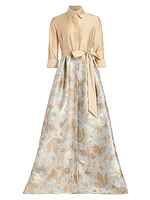 Belted Taffeta & Jacquard Shirt Gown