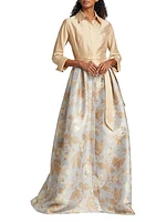 Belted Taffeta & Jacquard Shirt Gown