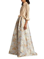 Belted Taffeta & Jacquard Shirt Gown