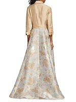 Belted Taffeta & Jacquard Shirt Gown