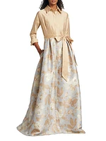 Belted Taffeta & Jacquard Shirt Gown