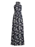 Kayla Floral High-Neck Gown