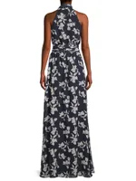 Kayla Floral High-Neck Gown