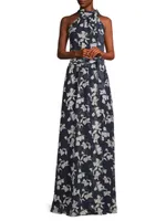 Kayla Floral High-Neck Gown