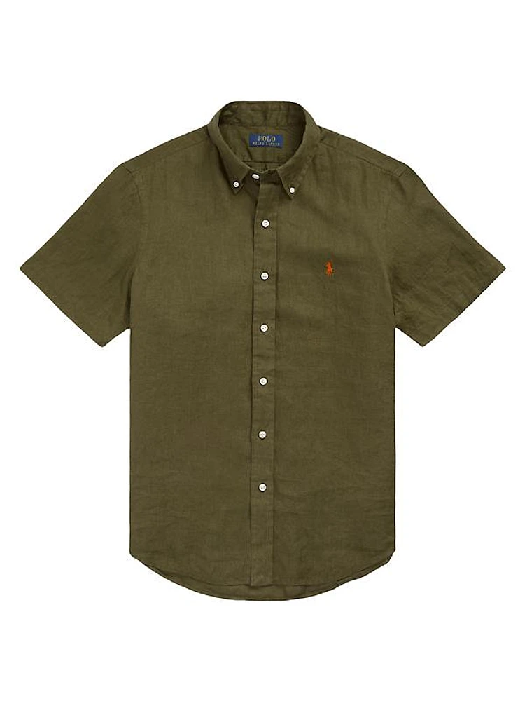 Linen Short-Sleeve Button-Down Shirt