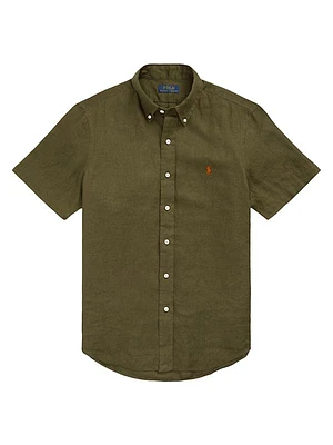 Linen Short-Sleeve Button-Down Shirt