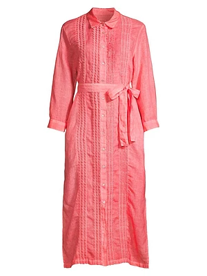 Scallop-Trimmed Linen Midi-Shirtdress