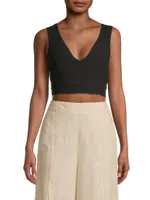 Lace-Up Linen Crop Top