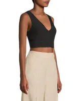 Lace-Up Linen Crop Top