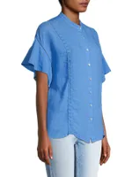 Flounce-Sleeve Linen Top