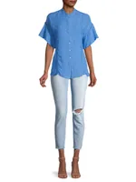 Flounce-Sleeve Linen Top