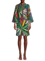 Embellished Jungle-Print Linen Dress