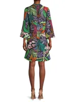 Embellished Jungle-Print Linen Dress