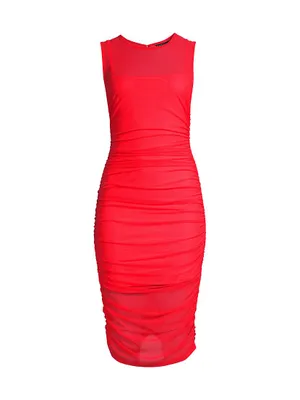 Elvia Ruched Mesh Sheath Dress