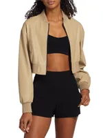 Evelin Faux-Leather Cropped Bomber Jacket