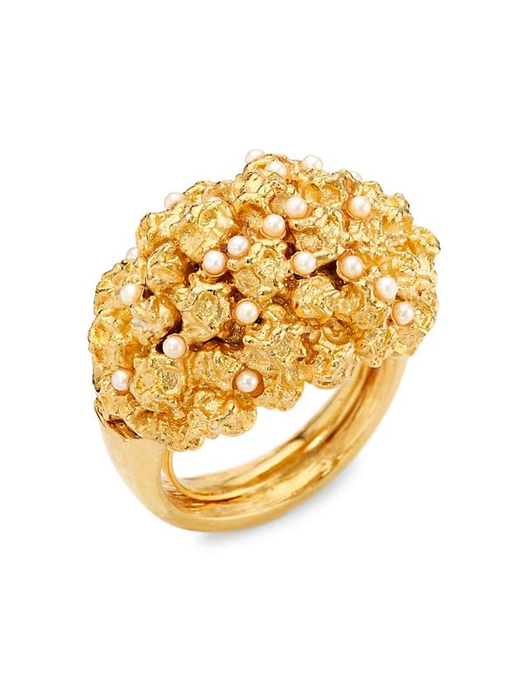 22K Gold-Plated & Faux Pearl Cluster Ring