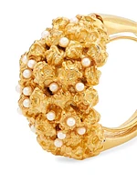 22K Gold-Plated & Faux Pearl Cluster Ring