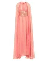 Embellished Chiffon Cape Gown