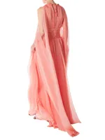 Embellished Chiffon Cape Gown