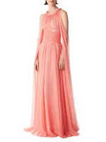 Embellished Chiffon Cape Gown