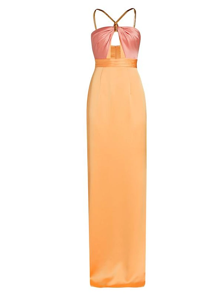 Chain Halter Satin Column Gown