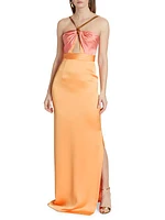 Chain Halter Satin Column Gown