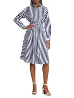 Ela Belted Stripe Cotton Shirtdress