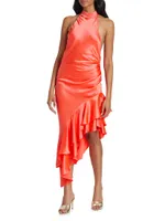 Shaena Silk Asymmetric Ruffled Midi-Dress