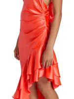 Shaena Silk Asymmetric Ruffled Midi-Dress