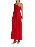 One-Shoulder Cotton Smocked Maxi Dress