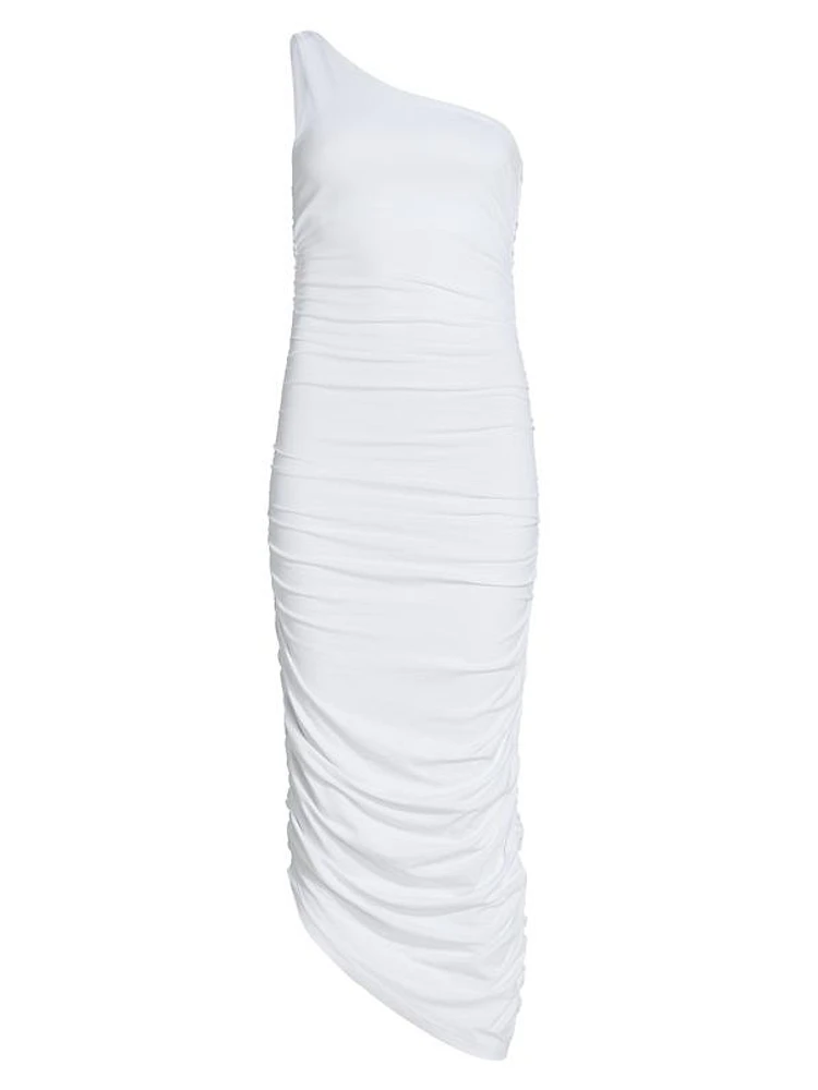 One-Shoulder Ruched Midi-Dress