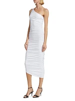 One-Shoulder Ruched Midi-Dress