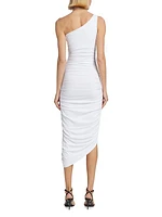 One-Shoulder Ruched Midi-Dress