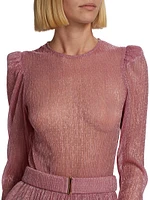 Monique Belted Metallic Knit Minidress