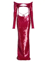 Sequin-Embroidered Cut-Out Gown