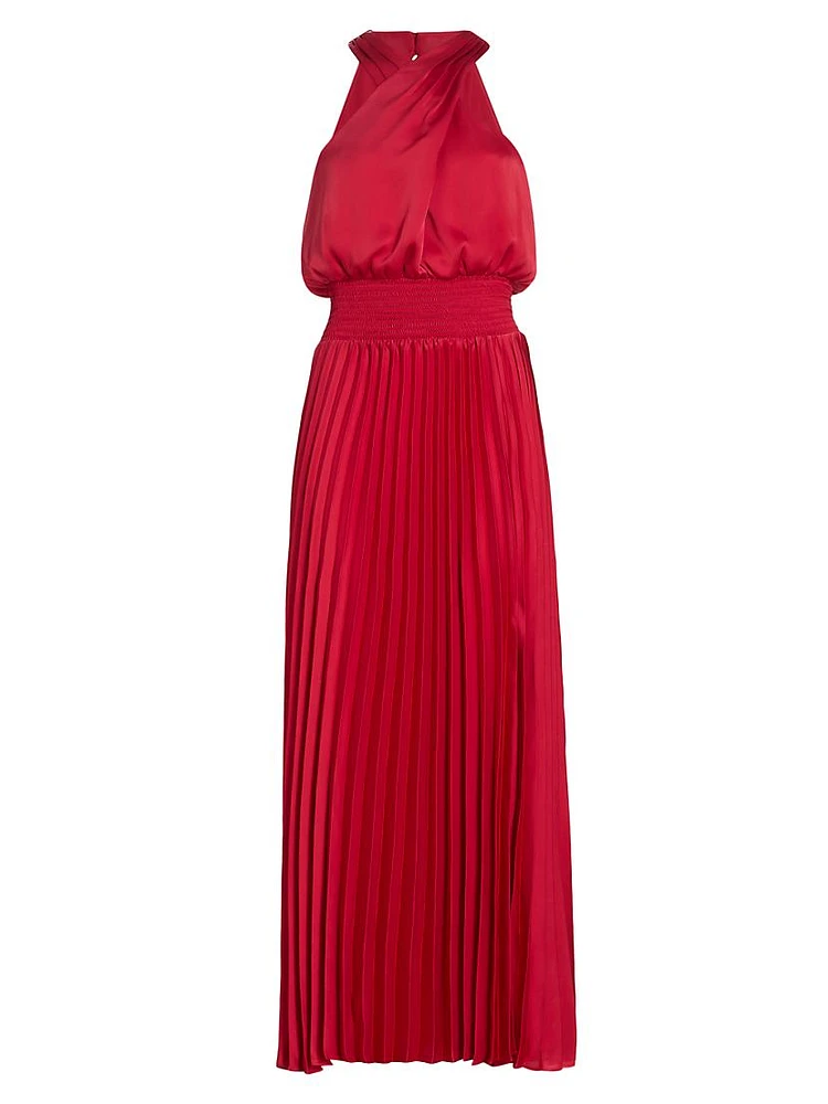 Arina Halter Neck Pleated Maxi Dress