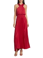 Arina Halter Neck Pleated Maxi Dress