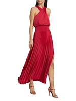 Arina Halter Neck Pleated Maxi Dress