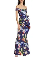 Radoslava Floral Jersey Off-The-Shoulder Gown