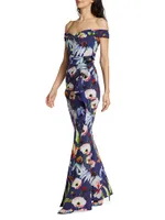 Radoslava Floral Jersey Off-The-Shoulder Gown